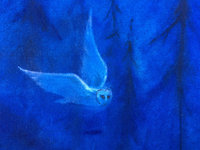 "Valley Mist Owl" (detail) original Acrylic Tapestry Painting by Katrina Meister