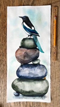 "Magpie Cairn" an Original Watercolor Painting