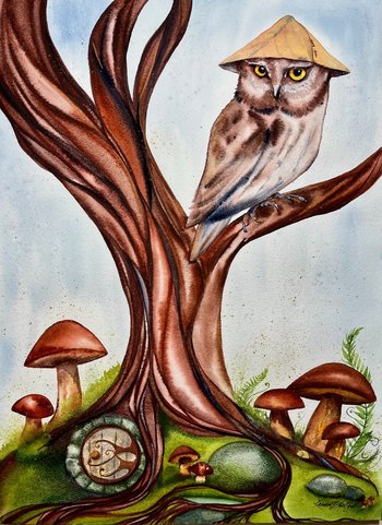 "Whiskered Owl: Hidden Stories" an Original Watercolor Painting